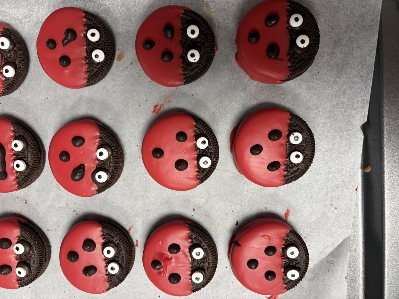 Chocolate Covered Oreos decorated as ladybugs